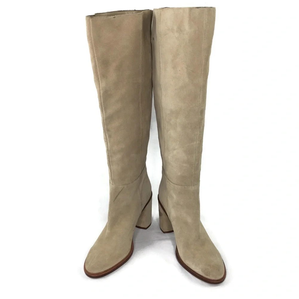 Vince Camuto Dameera Beige Suede Leather Block Heel Pull On Boot 6 M New WOT